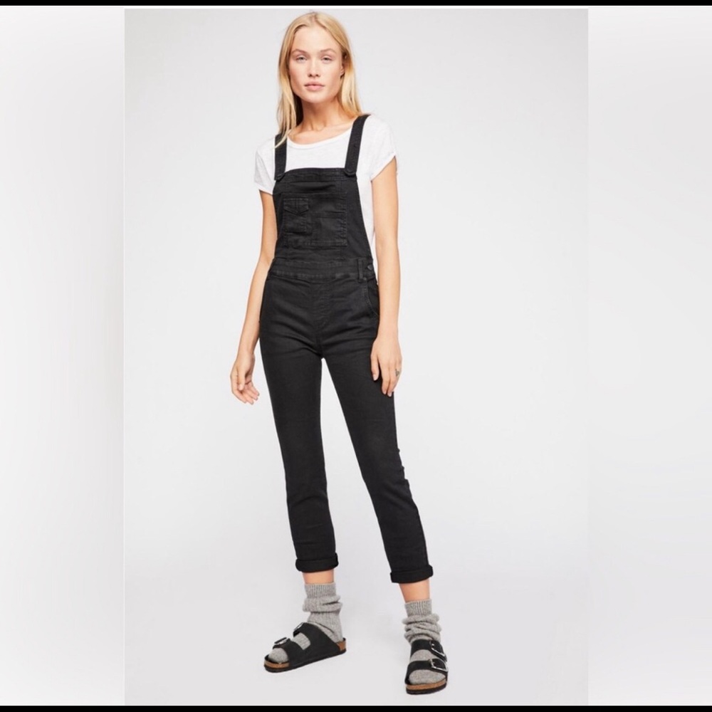 Free People Dark Charcoal Denim Overalls SZ 25
